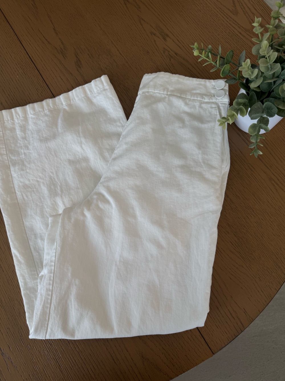 Crescent White Linen Blend Wide Leg Pants Size Medium High Rise Coastal Chic